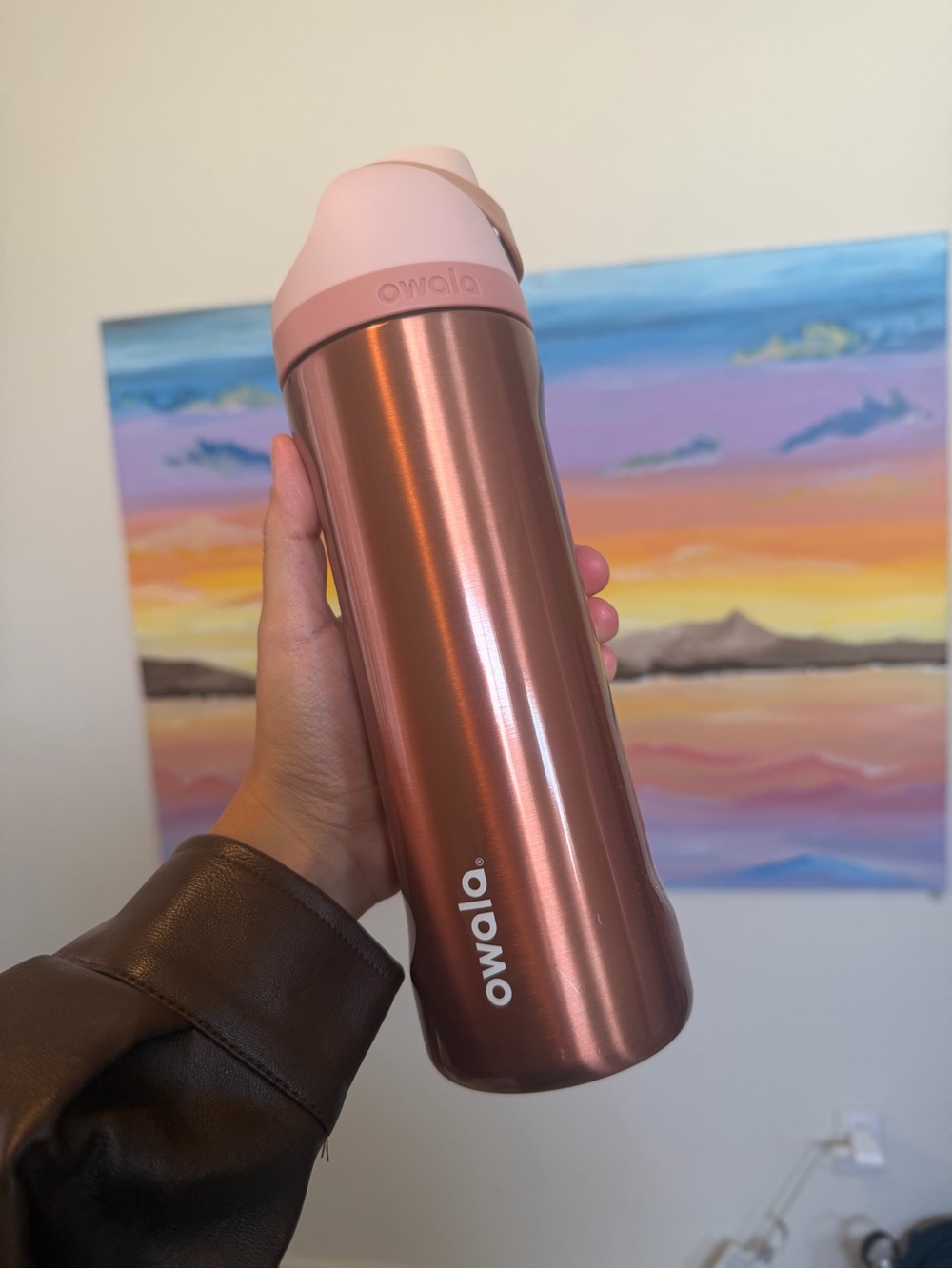 Owala Rose Gold Insulated Bottle with Pink Lid